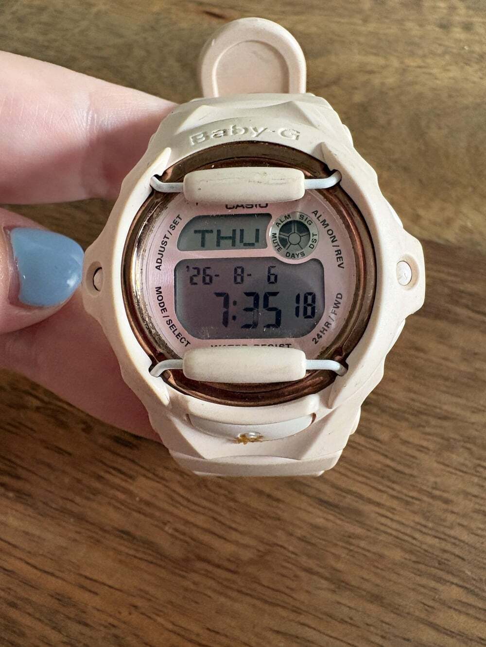 Casio Baby-G BG-169 Womens Digital Watch 38mm Rose Gold Dial Beige Resin 200m